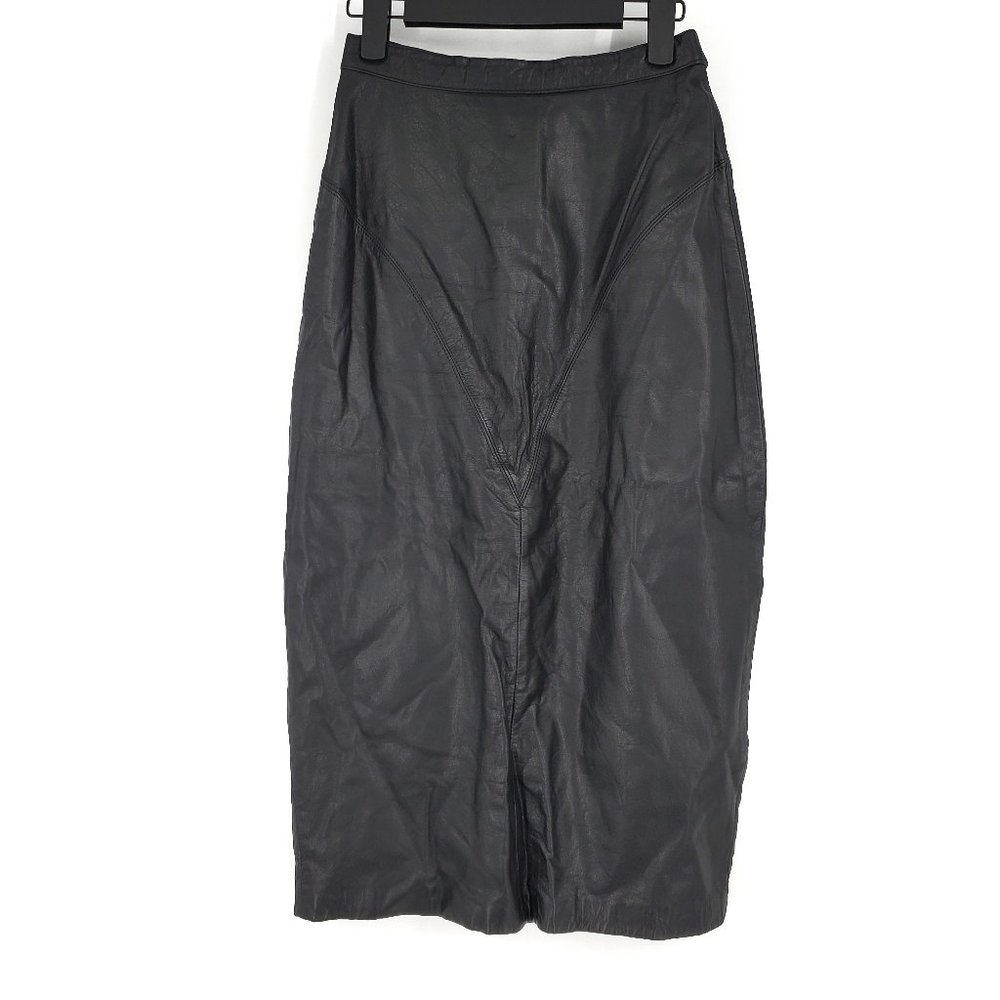 Vintage G-III Leather Fashions Leather Midi Pencil Skirt Black XS 24